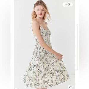 Urban Outfitters Ember Doodle Print Smocked Midi Dress